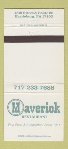 Matchbook Cover - Maverick Restaurant Harrisburg PA 30 Strike