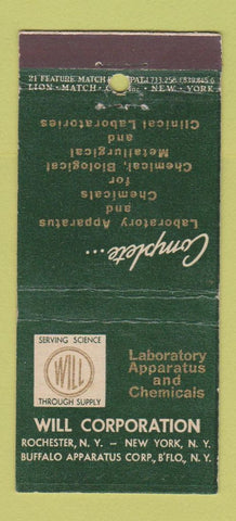 Matchbook Cover Will Laboratory Apparatus Rochester NY Buffalo 21 Strike Feature
