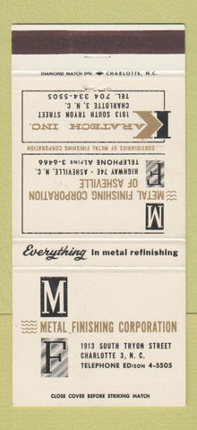 Matchbook Cover - Metal Finishing Corp Charlotte NC 30 Strike