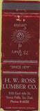Matchbook Cover - HW Ross Lumber Co  Sioux Falls SD