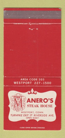 Matchbook Cover - Manero's Steak House Westport CT 30 Strike