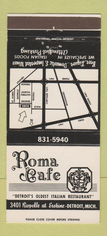 Matchbook Cover - Roma Cafe Detroit MI Italian 30 Strike