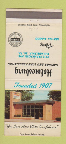 Matchbook Cover - Holmesburg Savings and Loan Philadelphia PA 30 Strike