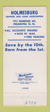 Matchbook Cover - Holmesburg Savings and Loan Philadelphia PA 30 Strike