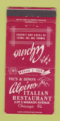Matchbook Cover - Alpino Italian Restaurant Chicago IL 30 Strike