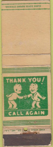 Matchbook Cover - Thank You Call Again King Midas BLANK WORN