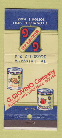 Matchbook Cover - G Giovino Grocery Tomato Pineapple Juice Boston MA 30 Strike