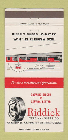 Matchbook Cover - Riddick Tire and Sales Atlanta GA 30 Strike
