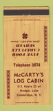 Matchbook Cover - McCarty's Log Cabin Cambridge NY 30 Strike
