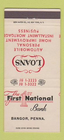 Matchbook Cover - First National Bank Bangor PA MISCUT 30 Strike