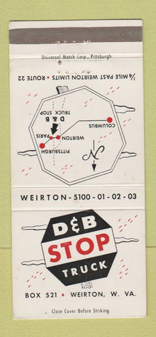 Matchbook Cover - D&B Truck Stop Weirton WV 30 Strike