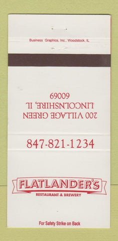 Matchbook Cover - Flatlander's Restaurant Brewery Lincolnshire IL 30 Strike