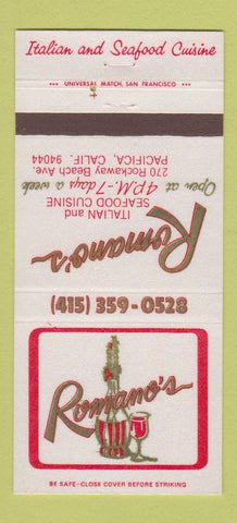 Matchbook Cover - Romano's Italian Restaurant Pacifica CA 30 Strike