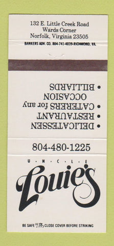 Matchbook Cover - Uncle Louie's Restaurant Deli Billiards Norfolk VA 30 Strike