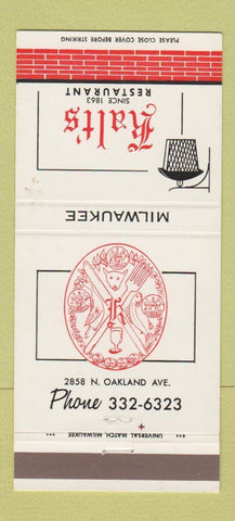 Matchbook Cover - Kalt's Restaurant Milwaukee WI 30 Strike