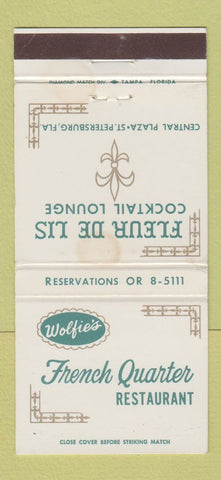 Matchbook Cover - Wolfie's French Quarter St Petersburg FL STAINED 30 Strike