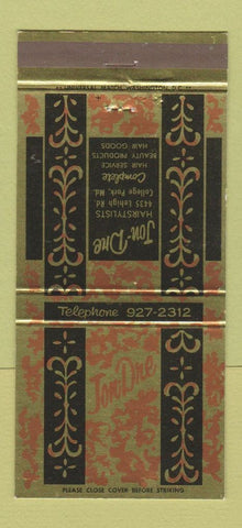 Matchbook Cover - Jon Dre Hair Salon College Park MD 30 Strike