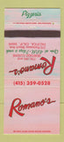 Matchbook Cover - Romano's Pizza Italian Restaurant Pacifica CA 30 Strike