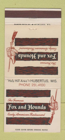 Matchbook Cover - Fox and Hound's Restaurant Hubertus WI 30 Strike