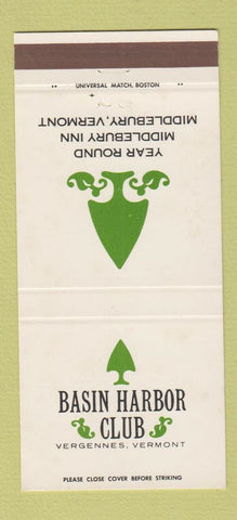 Matchbook Cover - Basin Harbor Club Vergennes VT Middlebury 30 Strike