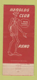 Matchbook Cover - Harolds Club Casino Reno NV 1960 GREEN 30 Strike