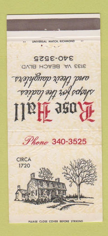 Matchbook Cover - Rose Hall Women's Clothes Virginia Beach VA 30 Strike