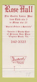 Matchbook Cover - Rose Hall Women's Clothes Virginia Beach VA 30 Strike