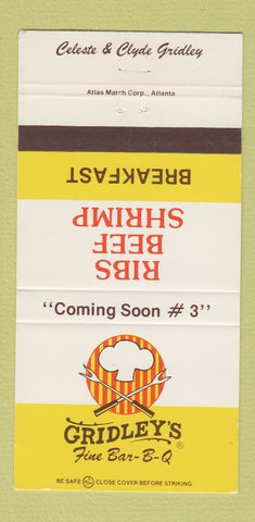 Matchbook Cover - Gridley's BBQ  Memphis TN WEAR 30 Strike