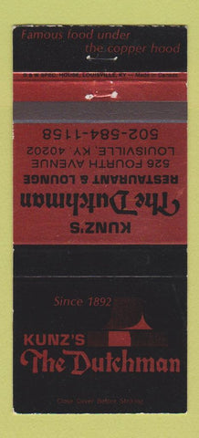 Matchbook Cover - Kunz's The Dutchman Restaurant Louisville KY 30 Strike