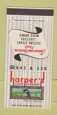 Matchbook Cover - Harper's Lounge Restaurant Cairo IL 30 Strike