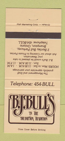 Matchbook Cover - BJ Bull's Brampton ON 30 Strike