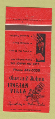 Matchbook Cover - Italian Villa Camp Springs MD 30 Strike