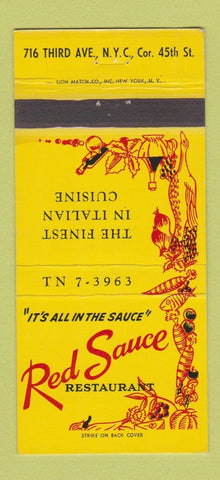 Matchbook Cover - Red Sauce Restaurant Italian New York City 30 Strike