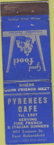 Matchbook Cover - Pyrenees Cafe East Bakersfield CA Welsh LA WORN