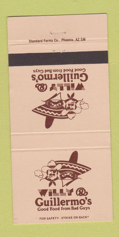 Matchbook Cover - Willy & Guillermo's Restaurant Mexican 30 Strike