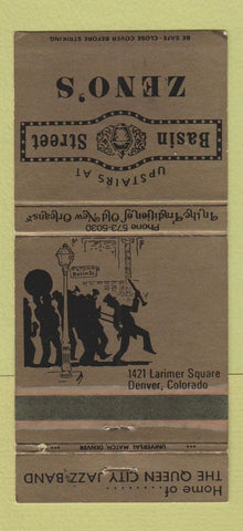 Matchbook Cover - Zeno's Basin Street Denver Colorado Jazz WEAR 30 Strike