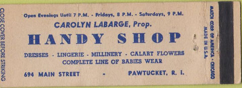 Matchbook Cover - Handry Shop Pawtucket RI