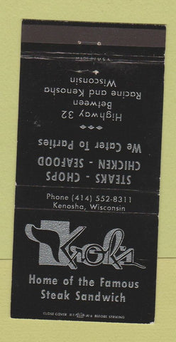 Matchbook Cover - Kroh's? Restaurant Kenosha WI 30 Strike KROK'S