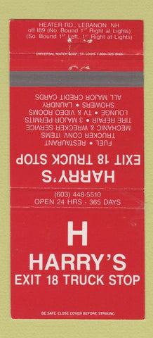 Matchbook Cover - Harry's Exit 18 Truck Stop Lebanon NH 30 Strike
