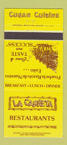 Matchbook Cover - La Carreta Restaurants Cuban Miami Beach FL 30 Strike