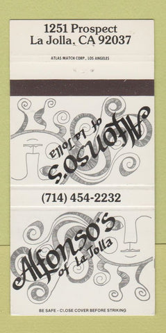 Matchbook Cover - Alfonso's of La Jolla CA Mexican Restaurant 30 Strike