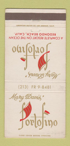 Matchbook Cover - Mary Davis' Portofino Redondo Beach CA 30 Strike