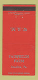 Matchbook Cover - Fairfields Farm Anselma PA 30 Strike