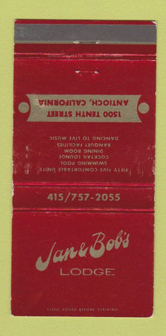Matchbook Cover - Jan & Bob's Lodge Antioch CA 30 Strike