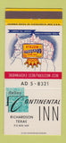 Matchbook Cover - Continental Inn Richardson TX Best Western 30 Strike