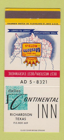 Matchbook Cover - Continental Inn Richardson TX Best Western 30 Strike