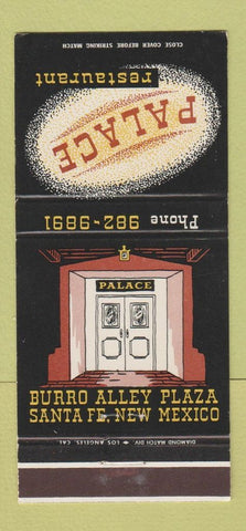 Matchbook Cover - Palace Restaurant Santa Fe NM 30 Strike