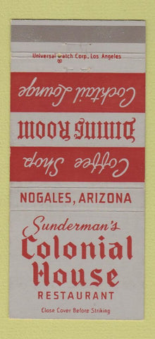 Matchbook Cover - Sunderman's Colonial House Nogales AZ 30 Strike