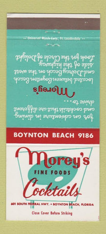 Matchbook Cover - Morey's Restaurant Boynton Beach FL 30 Strike