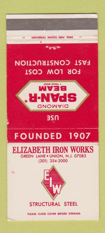Matchbook Cover - Elizabeth Iron Works Union NJ Steel 30 Strike
